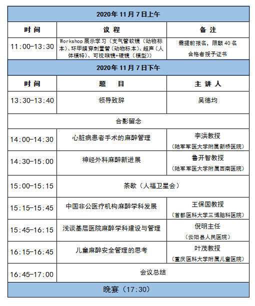 二輪通知｜重慶市企業(yè)醫(yī)院協(xié)會麻醉專委會2020年學(xué)術(shù)年會-會議日程